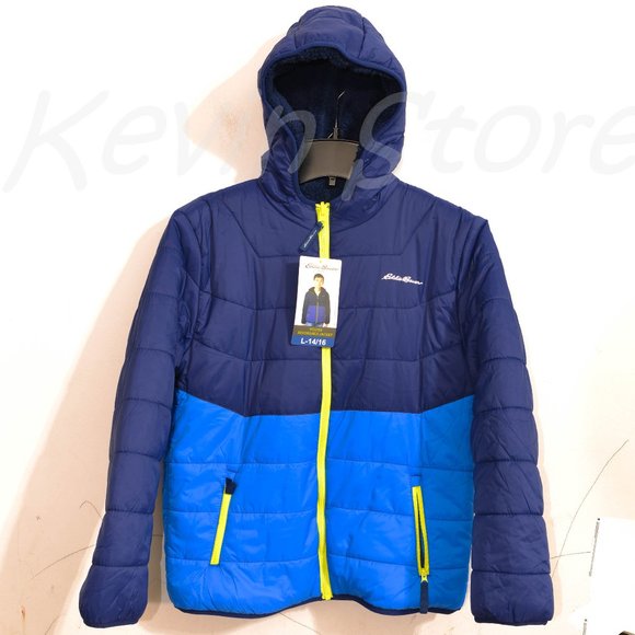 Blue NWT Eddie‎ Bauer Boys Youth Reversible Plush Jacket - Picture 1 of 4